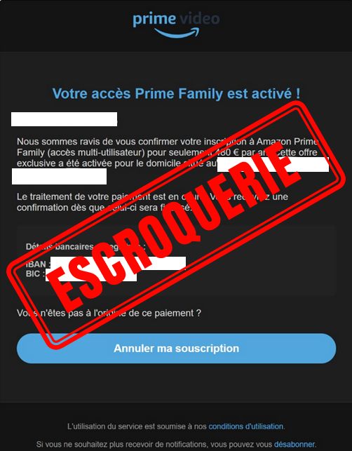 Amazon Prime Family - Escroquerie