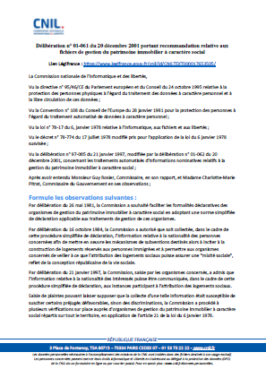 Recommandation - Fichiers de gestion du patrimoine immobilier à caractère social